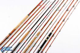 Collection of 4x Vintage Cane float rods - sizes 10ft 6in to 13ft all three piece, unnamed - with