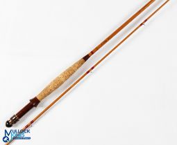A fine split cane trout fly rod marked Leslock L D Delag 2010, 9' 2pc, line 7# - interesting brass