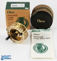 Orvis USA Battenkill large arbor V, gold finish salmon fly reel 4 1/8" wide shallow spool, 2 screw