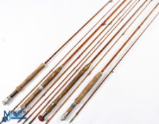 4x Various split cane rods - to incl AE Rudge Redditch 7ft 2 piece split cane trout fly rod burgundy
