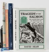 4x Fishing Books, to include Tragedy of The Samon David Shaw 1995 signed copy with dedication,