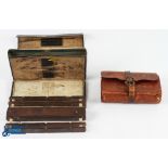 Unnamed black wallet with hooks in parchment folder dated 1800, with hardwood and bone line winder