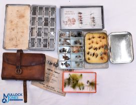 A collection of fly boxes and wallet as follows: Allcocks Redditch fly tin 6 ½" x 3 ½" with 16