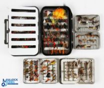 Collection of fly tins, as follows: Wheatley slim alloy 3 ½" x 2 ¼" swing leaf with 60s/42m clips,