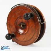 Sun Star Back brass and mahogany reel 6.5", brass flange, back spool with wing nut central tensioner