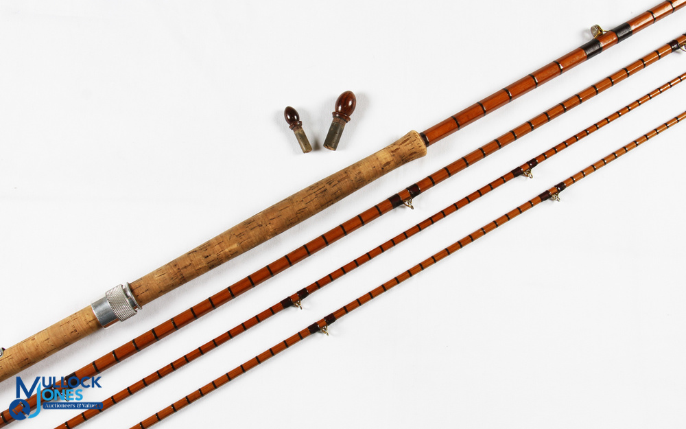 J J S Walker Brampton & Co No 28383 split cane Wye style salmon fly rod 13' 6" 3pc with spare tip,