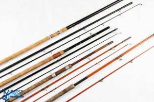 A collection of course rods, made up of: Daiwa Matchman Leger hollow glass rod 3160, 9' 3pc 24"