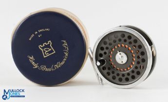 Hardy Bros "Marquis" 8/9 alloy sea trout fly reel 3" spool with 2 screw latch and black handle, rear