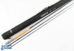 Greys GRXi 8'6" 3 pc carbon fly rod for lines #4/5. Lined butt ring, snake intermediates, cork