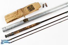 Hardy Alnwick greenheart trout fly rod No 42264 1898, 9' 3pc (tip 2" short), alloy sliding reel