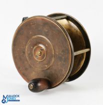 Hogg maker Edinburgh 3 7/8" brass salmon platewind fly reel constant check, pillared construction,