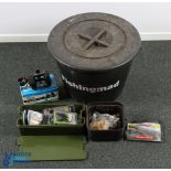 Fishing Mad large Bait Bucket with coarse fishing items of a good clean Shakespeare Sigma multiplier