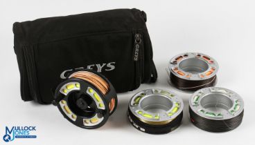 Greys Alnwick GRXi alloy cassette trout fly reel with 3 spare cassettes 3 7/8" spool, 2 screw latch,