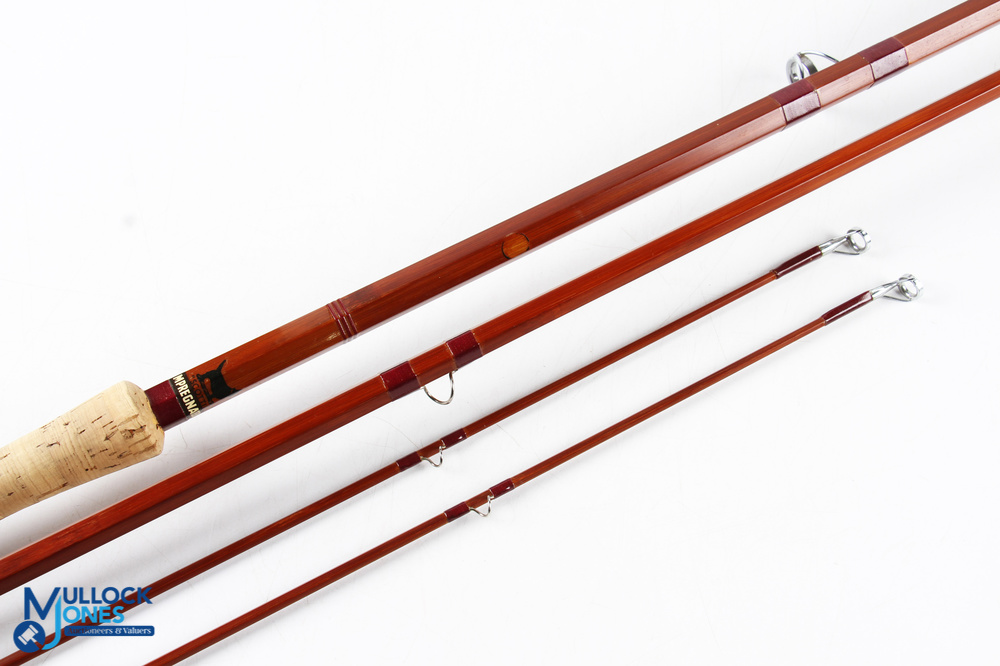 Sharpes of Aberdeen 14' 3 piece impregnated cane salmon fly rod, with correct spare tip, burgundy - Image 2 of 2