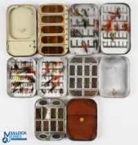 A collection of Richard Wheatley Fly Tins: 2x 3 ½" x 5" with 12 spring lids. 6" x 3 ½" swing leaf