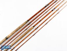 Sharpes of Aberdeen 13ft 3 piece split cane salmon fly rod line #9 revarnished, useable, and a