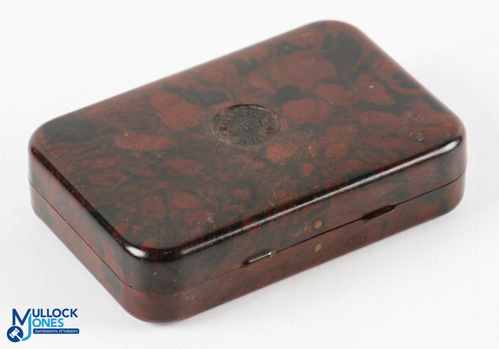 Hardy Alnwick Neroda top pocket oxblood finish fly box - 3 ¾" x 2 ½", chenille lined, 3 bars