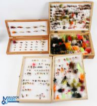 3x Wooden Fly Boxes with mixed contents of trout and salmon flies, a good selection (one is a