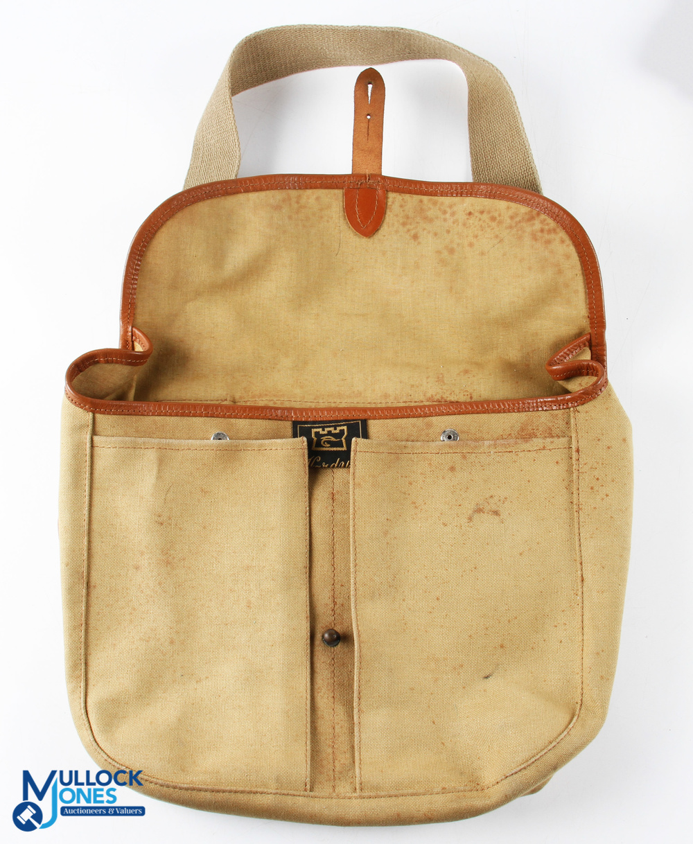 Hardy Alnwick canvas and leather shoulder bag 12" x 11", large pocket with liner and two front - Image 2 of 2