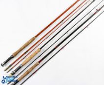 3x Various Fishing Rods - features Edgar Sealey & Sons 9 ft 3 piece black arrow glass trout fly