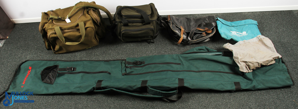 Fishing Bags - a Fox coarse fishing shoulder holdall, a smaller Crane sports multi pocket shoulder