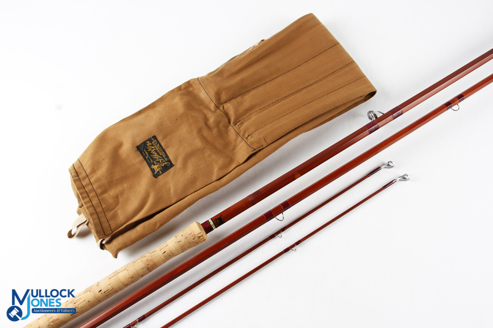 Sharpes of Aberdeen 14' 3 piece impregnated cane salmon fly rod, with correct spare tip, burgundy