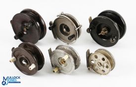 A collection of 3x Bakelite and 3x alloy reels, as follows - The Gemina centre pin 3.25", narrow