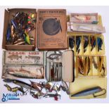 Period Fishing Tackle, Lures, Spoons, Plugs, with noted items of a black Japanned artificial bait