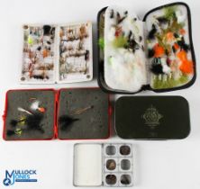 A mixed collection of different types of fly boxes: C F Orvis Superfine fly tin 6" x 3 ½", slotted