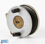 Unnamed Slater 4" alloy, Ebonite and brass star back centre pin reel with 4 screw latch, nickel