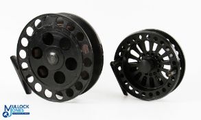 A modern DAM Quick Shadow 4.5" centre pin trotting reel in black finish, rear on/off check appears
