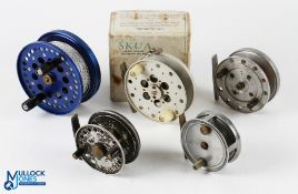 Assorted Reels (5) to incl' a CamO Fiskemjul 4.5" centre pin reel made in Denmark, twin handle in