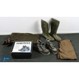 Fishing Clothes, Shoes, Boots, to include an Orvis waist coat size XL, a pair of Dunlop Wellington