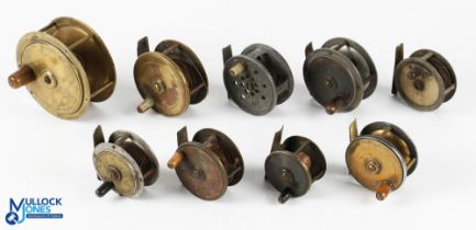 A collection of unnamed brass and brass/alloy plate wind reels, made up of: 1x 4", 3x 3", 4x 2 ½",