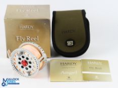 A fine Hardy Bros "Angel TE" alloy trout reel 3 3/8" wide 6/7 spool with 3 screw latch, No A27099,