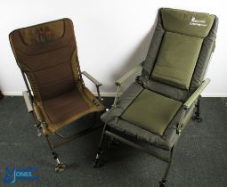2x Padded Fishing Chairs, a Fox Duralite and a Prestige Carp Porter - both with padded seat arm
