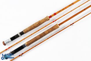 A good unnamed split cane trout fly rod marked "The Frome" 9' 2pc line 6#, alloy down locking reel