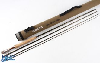 Greys XF2 Streamflex 11' 4 piece carbon fly rod, #4, lined butt ring, snake intermediates, 7" shaped