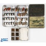 A collection of fly tins made up as follows: Richard Wheatley slim alloy 6" x 3 ½" with 40 medium