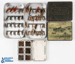 A collection of fly tins made up as follows: Richard Wheatley slim alloy 6" x 3 ½" with 40 medium