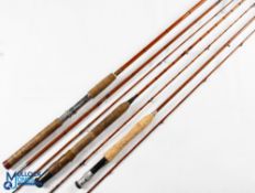 Collection of Unnamed split cane fly rods all in cloth bags (3) features a 9ft 2 piece with red