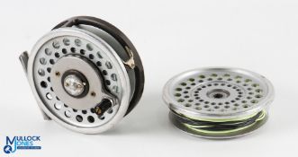 Hardy Bros "Marquis 8/9" multiplier alloy trout fly reel with spare spool, 3 5/8" spool with 2 screw
