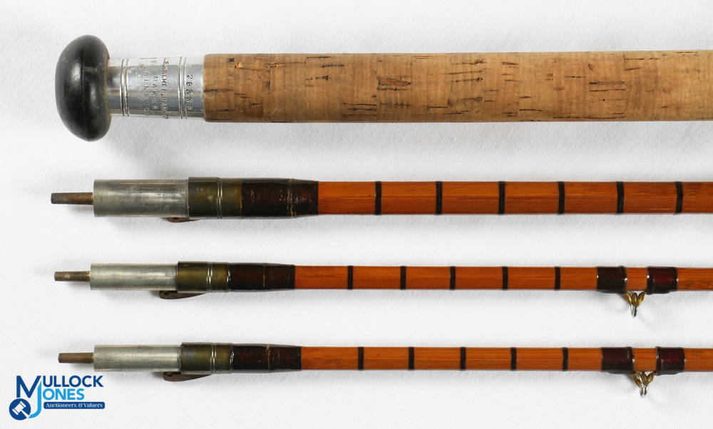 J J S Walker Brampton & Co No 28383 split cane Wye style salmon fly rod 13' 6" 3pc with spare tip, - Image 3 of 4