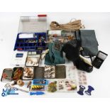 Fishing Tackle Collection, new and old examples of Salmon flies in tins, a plastic tackle box of