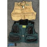 A pair of Orvis standard length fly vests, both size L, with good zips, fasteners and stitching,