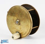 Chas Farlow & Co Maker, 191 The Strand, London, brass salmon reel 4.5" wide spool with cream