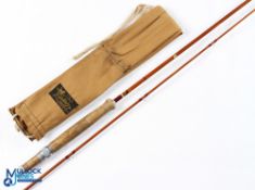 Sharpes of Aberdeen Scottie 8ft 8in 2 piece split cane impregnated fly rod with lined butt ring,