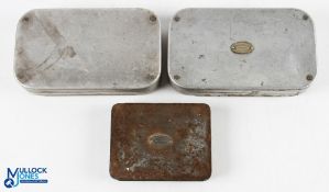 A collection of fly tins, comprising: Hardy Alnwick Richard Wheatley slim alloy tin 6" x 3 ½" with