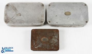 A collection of fly tins, comprising: Hardy Alnwick Richard Wheatley slim alloy tin 6" x 3 ½" with