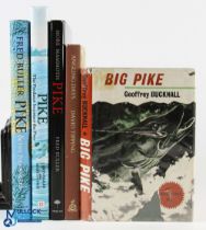 Pike Fishing books a collection of 5 books to include Big Pike Geoffrey Bucknell 1965 ex lib, Pike